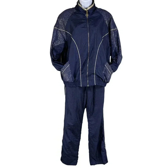 VTG NWT CabinCreek Womens M Jogging Track Suit 80s Blue Gold Lined Grannycore - Picture 1 of 16